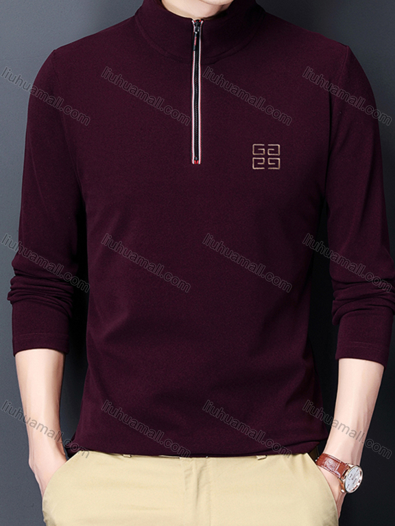 Wholesale Men's Casual Plain Stand Collar Quarter Zip Thermal Lined Long Sleeve Henley Shirt 6806#