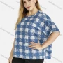 Wholesale Women's Plus Size Crew Neck Plaid Print Batwing Sleeve Pullover Blouse preview