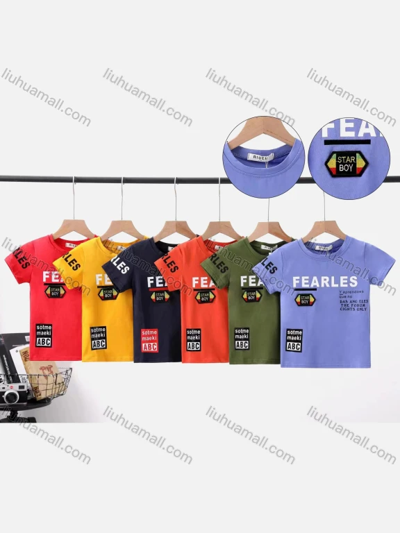 Wholesale Boy's Casual Letter Print Round Neck Short Sleeve Modal Cotton Tee