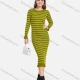 Wholesale Women's Casual Long Sleeve Round Neck Ruffle Hem Striped Slim Knit Midi Sweater Dress 2115# C619# Clothing Wholesale Market Liuhua