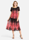 Wholesale Women's Summer Folkloric Print Round Neck Short Sleeve Top & Godet Hem Maxi Skirt Set - Liuhuamall