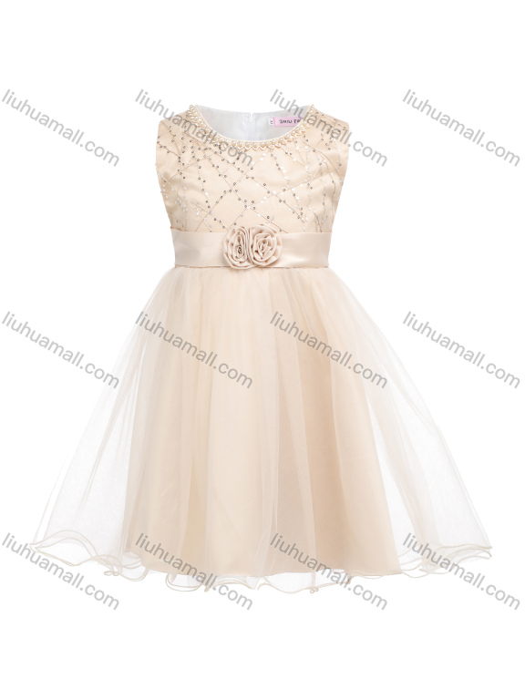 Wholesale Girls Sleeveless 3D Floral Sequin Lace Flower Girl Dress