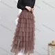 Wholesale Women's Casual Plain Elastic Waist High Waist Tiered Skirt Brown Guangzhou Clothing Wholesale Market & Suppliers -LIUHUAMALL