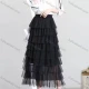 Wholesale Women's Casual Plain Elastic Waist High Waist Tiered Skirt Black Guangzhou Clothing Wholesale Market & Suppliers -LIUHUAMALL