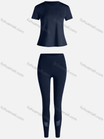 Wholesale Women's Sporty Breathable Quick Dry Letter T-shirt & High Waist Leggings 2 Piece Yoga Workout Outfits 1007#&1015#, LIUHUA CLOTHING WHOLESALE