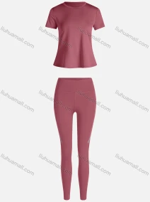 Wholesale Women's Sporty Breathable Quick Dry Letter T-shirt & High Waist Leggings 2 Piece Yoga Workout Outfits 1006#&1015#, LIUHUA CLOTHING WHOLESALE