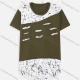 Wholesale Men's Fashion Irregular Print Curved Hem Distressed T Shirt Olive Drab Clothing Wholesale Market Liuhua