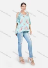 Wholesale Women's V Neck Hollow Out Sleeve Flower Print Cold Shoulder Casual Blosue - Liuhuamall