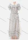 Wholesale Women's Casual Allover Print Bateau Neck Ruffle Trim Short Sleeve Tie Side Midi Dress - Liuhuamall