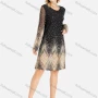 Wholesale Women's Elegant Allover Print Round Neck Sheer Mesh Long Sleeve Short Dress preview