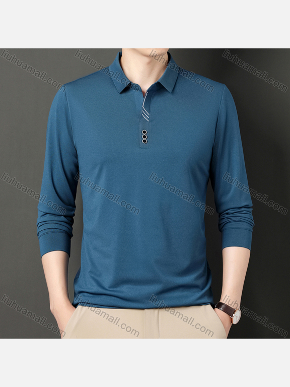 Wholesale Men's Casual Plain Collared Button Front Long Sleeve Henley Shirt 6613#