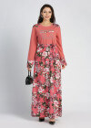 Wholesale Women's Long Sleeve Round Neck Floral Print Splicing A-line Maxi Dress - Liuhuamall