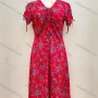 Wholesale Women's Casual V-Neck Floral Print Lace Up Ruffle Hem Midi Dress preview