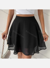 Wholesale Women's Casual Plain High WaistMesh Chiffon Zipper Skirt, LIUHUA CLOTHING WHOLESALE