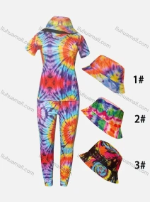 Wholesale Women's Casual Crew Neck Long Sleeve Tie Dye Blouse & Pants Set With Cap, LIUHUA CLOTHING WHOLESALE