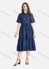Wholesale Women's Casual Short Sleeve Ruffle Hem Button Front Plain Shirt Dress - Liuhuamall