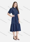 Wholesale Women's Casual Short Sleeve Ruffle Hem Button Front Plain Shirt Dress - Liuhuamall