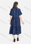 Wholesale Women's Casual Short Sleeve Ruffle Hem Button Front Plain Shirt Dress - Liuhuamall