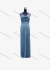 Wholesale Women's Elegant Plain Cowl Neck Laser Bronzing Pleated Maxi Evening Dress  - Liuhuamall