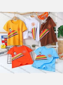 Wholesale Boy's Casual Cartoon Print 100% Cotton Round Neck Short Sleeve Tee, LIUHUA CLOTHING WHOLESALE