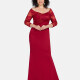 Women's Elegant Off Shoulder Zip Back Plain Splicing Sheer Mesh Embroidered Marmaid Evening Dress 13082# Red Clothing Wholesale Market -LIUHUA