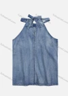Wholesale Women's Denim Sleeveless Lace Up Plain Distressed Casual Halter Top - Liuhuamall