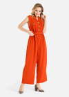 Wholesale Women's Casual Plain Bowknot Notched Neck Sleeveless Button Front Wide Leg Jumpsuit With Belt - Liuhuamall