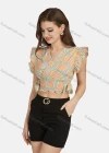 Wholesale Women's Casual V Neck Wrap Peplum Shirred Flutter Sleeve Letter Crop Top 28492# - Liuhuamall