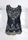 Wholesale Women's Scoop Neck Sheer Floral Sequin Tank Top - Liuhuamall