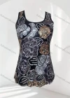 Wholesale Women's Scoop Neck Sheer Allover Floral Sequin Scalloped Trim Tank Top - Liuhuamall