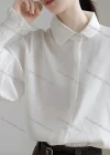 Wholesale Women's Casual Collared Bishop Sleeve Button Down Shirred Ruffle Trim Plain Shirts 097445# - Liuhuamall