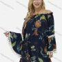 Wholesale Women's Elegant Off Shoulder Tassel Flare Sleeve Plants Print Boho Mini Dress preview