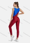 Wholesale Women's Sporty High Stretchy Crew Neck Sleeveless Colorblock Jumpsuit - Liuhuamall