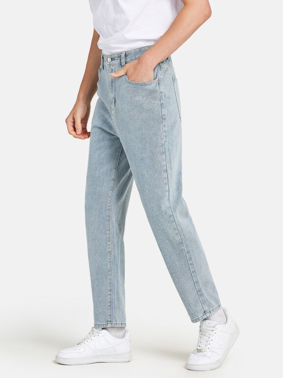Men's Casual Plain Zipper Fly Pockets Straight Leg Cropped Denim Jeans LK-KK05#, Clothing Wholesale Market -LIUHUA, MEN, Pants-Trousers