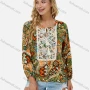 Wholesale Women's Keyhole-Neck Crochet Tassel Raglan Sleeve Geometric Boho Blouse J130# preview