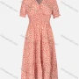 Wholesale Women's Casual Wrap V Neck Allover Print Short Sleeve Shirred Ruffle Hem Midi Dress preview
