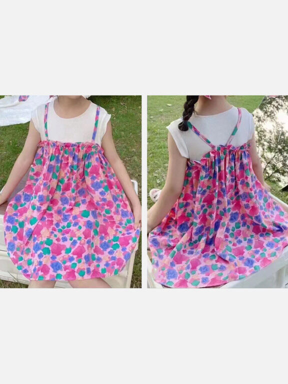 Girls Cute Floral Sleeveless Pleated Cami Dress, Clothing Wholesale Market -LIUHUA, Floral%20Dress