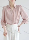 Wholesale Women's Casual Notched V Neck 3/4 Sleeve Satin Ruched Plain Blouse 190410# - Liuhuamall