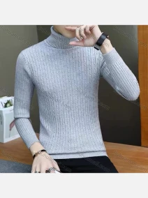 Wholesale Men's Casual Plain Turtleneck Long Sleeve Sweater, LIUHUA CLOTHING WHOLESALE