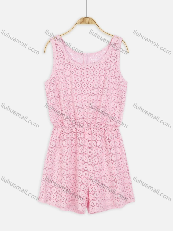 Wholesale Women's Vacation Sleeveless Mesh Crochet Zip Back Elastic Waist Romper 872518#