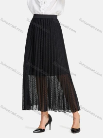 Wholesale Women's Casual Elastic Waist Polka Dot Lace Double Plain Maxi Skirt, LIUHUA CLOTHING WHOLESALE