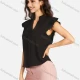 Wholesale Women's Casual Plain Notched Neck Cap Sleeve Blouse Black Clothing Wholesale Market Liuhua