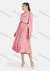 Wholesale Women's Casual Plain Stand Collar Button Down Crop Top & Pleated Skirt 2-Piece Set 9155-1# - Liuhuamall
