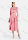 Wholesale Women's Casual Plain Stand Collar Button Down Crop Top & Pleated Skirt 2-Piece Set 9155-1# - Liuhuamall