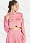 Wholesale Women's Casual Plain Stand Collar Button Down Crop Top & Pleated Skirt 2-Piece Set 9155-1# - Liuhuamall