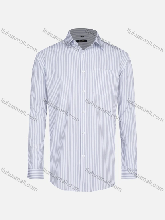 Wholesale Men's Casual Collared Striped Patch Pocket Button Down Long Sleeve Shirt