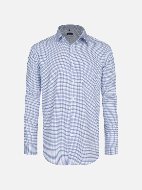 Men's Casual Collared Plaid Print Patch Pocket Button Down Curved Hem Long Sleeve Shirt, Clothing Wholesale Market -LIUHUA, Men, Men-s-Tops, Men-s-Hoodies-Sweatshirts
