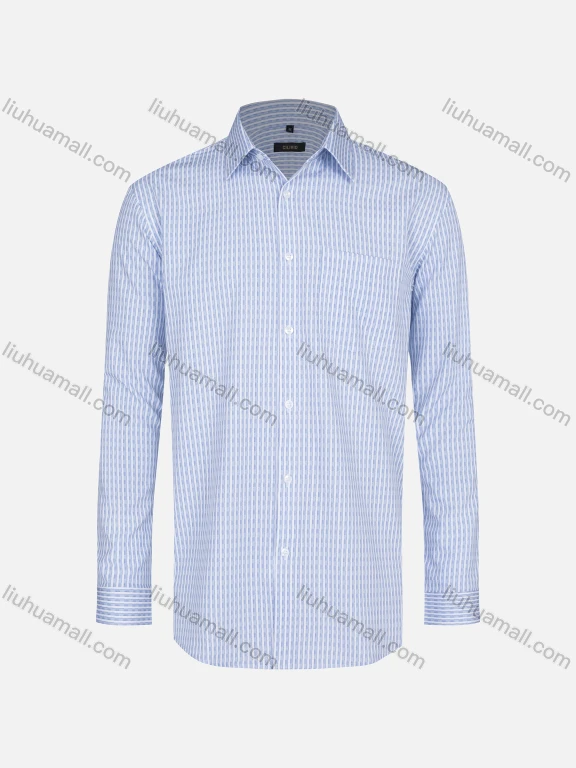 Wholesale Men's Casual Collared Striped Print Patch Pocket Button Down Long Sleeve Shirt