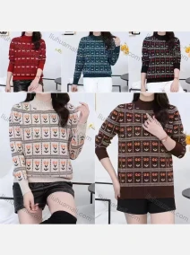 Wholesale Women's Casual Mock Neck Long Sleeve Floral Print Pullover Sweater, LIUHUA CLOTHING WHOLESALE