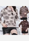 Wholesale Women's Casual Mock Neck Long Sleeve Floral Print Sweater - Liuhuamall